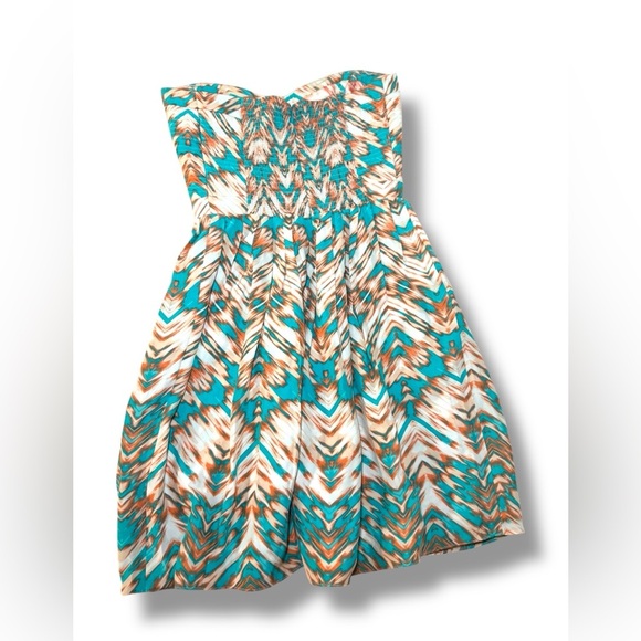 Parker Teal White and Orange Patterned Silk Dress Sz S GUC - Picture 2 of 8